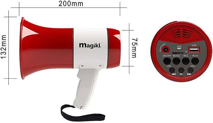 test-magikl-megaphone-porte-voix--puissant-et-leger--sirene-lecteur-mp3-et-enregistreur